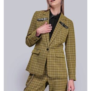 DEBBIE HARRY X WILDFANG BLAZER - SMALL Plaid Women's Jacket with Buckle Accents
